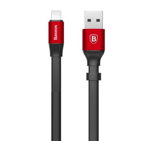 BASEUS NIMBLE adatkábel (USB - lightning, 2A, 23cm, lapos kábel) FEKETE/PIROS