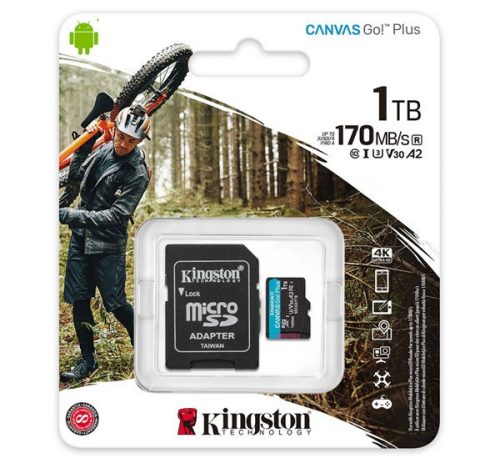 KINGSTON memóriakártya 1TB (microSDXC Canvas Go Plus - Class 10, UHS-1, 170MB/s) + SD adapter