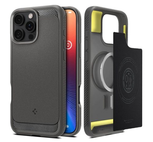 SPIGEN RUGGED ARMOR szilikon telefonvédő (ütésállóság, légpárnás sarok, karbon minta, MagSafe) VILÁGOSSZÜRKE