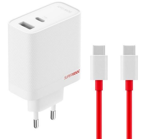 ONEPLUS SUPERVOOC hálózati töltő USB+Type-C aljzat (80W, PD gyorstöltő, GaN + Type-C kábel) FEHÉR