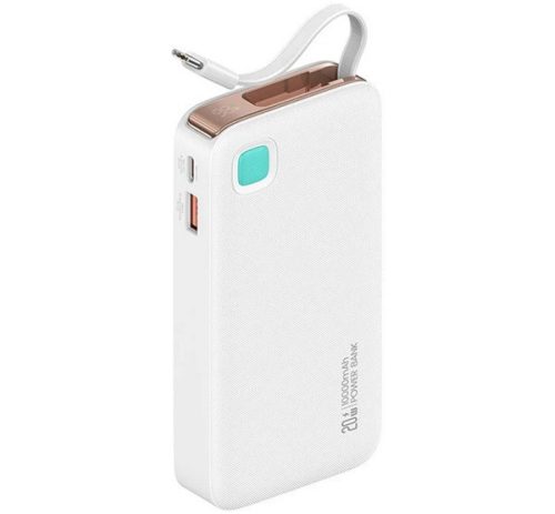 AWEI XY vésztöltő USB+Type-C aljzat (10000mAh, 20W, PD gyorstöltő, LED kijelző + fix Type-C kábel) FEHÉR