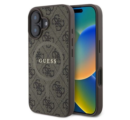 GUESS 4G RING CLASSIC LOGO szilikon telefonvédő (ütésállóság, textil hátlap, MagSafe) SÖTÉTBARNA