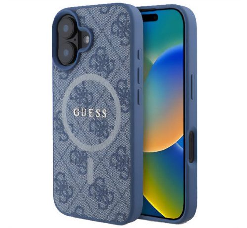 GUESS 4G RING CLASSIC LOGO szilikon telefonvédő (ütésállóság, textil hátlap, MagSafe) VILÁGOSKÉK