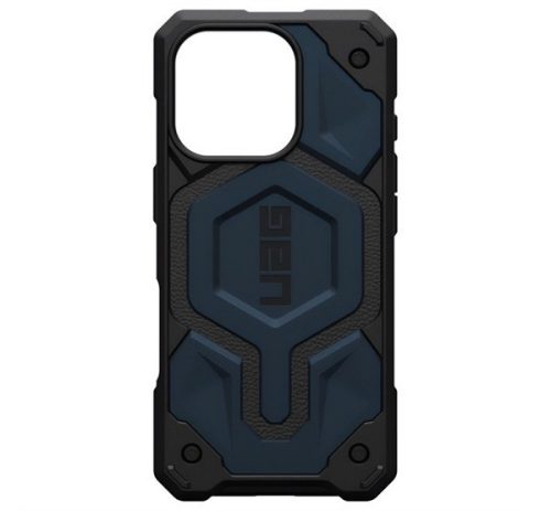 UAG MONARCH PRO szilikon telefonvédő (erős ütésállóság, bőr hatású hátlap, MagSafe) SÖTÉTKÉK