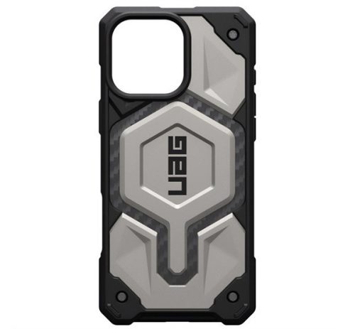 UAG MONARCH PRO szilikon telefonvédő (erős ütésállóság, karbon minta, MagSafe) TITÁNSZÜRKE