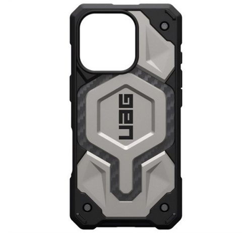 UAG MONARCH PRO szilikon telefonvédő (erős ütésállóság, karbon minta, MagSafe) TITÁNSZÜRKE