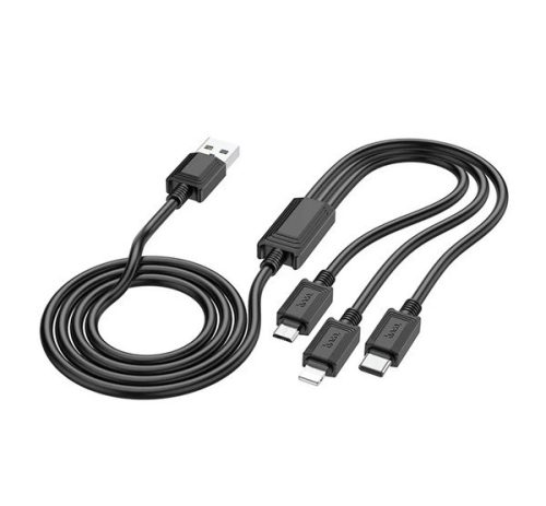 HOCO X74 töltőkábel 3in1 (USB - lightning/microUSB/Type-C, 2A, 100cm) FEKETE