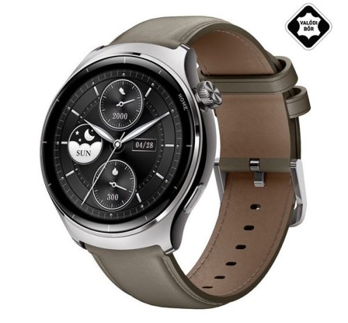 MIBRO WATCH LITE 3 PRO okosóra (bőr szíj, aktivitásmérő, pulzusmérő, telefonhívás, GPS, 5 ATM, vízálló) EZÜST/KHAKI