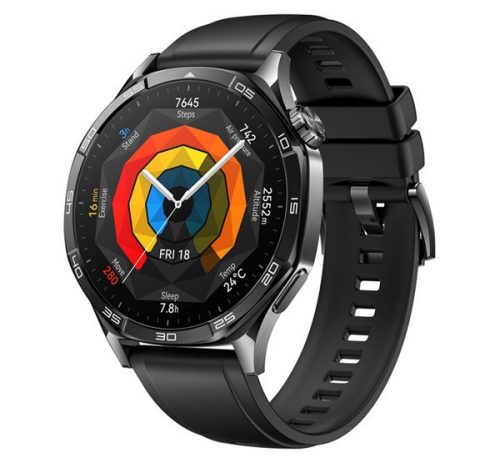 HUAWEI Watch GT 5 okosóra (46mm, beépített GPS, aktivitásmérő, pulzusmérő, IPX7 vízálló, szilikon szíj) FEKETE