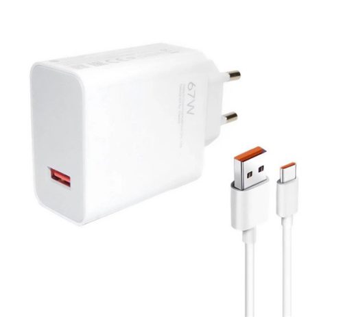 XIAOMI hálózati töltő USB aljzat (67W, gyorstöltő + Type-C kábel) FEHÉR