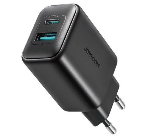 JOYROOM hálózati töltő USB+Type-C aljzat (25W, PD gyorstöltő 3.0) FEKETE