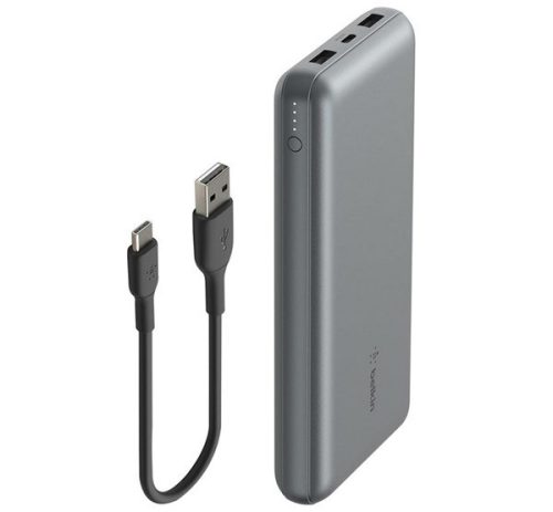 BELKIN BOOST CHARGE vésztöltő 2 USB+Type-C aljzat (20000mAh, 15W, gyorstöltő + Type-C kábel) SÖTÉTSZÜRKE