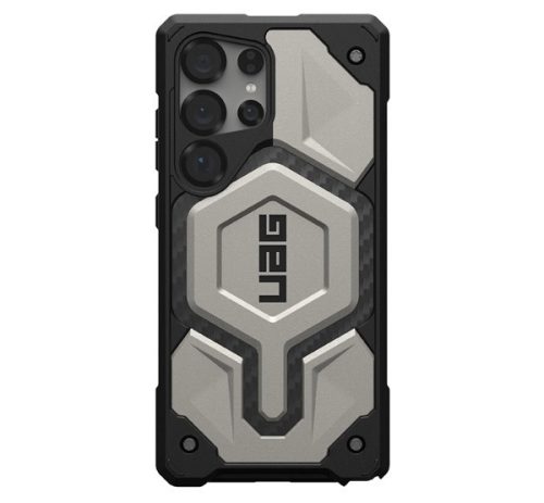 UAG MONARCH PRO szilikon telefonvédő (erős ütésállóság, karbon minta, MagSafe) TITÁNSZÜRKE