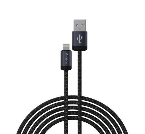 DEVIA GRACIOUS adatkábel (USB - lightning, 12W, gyorstöltő, 100cm, cipőfűző) FEKETE