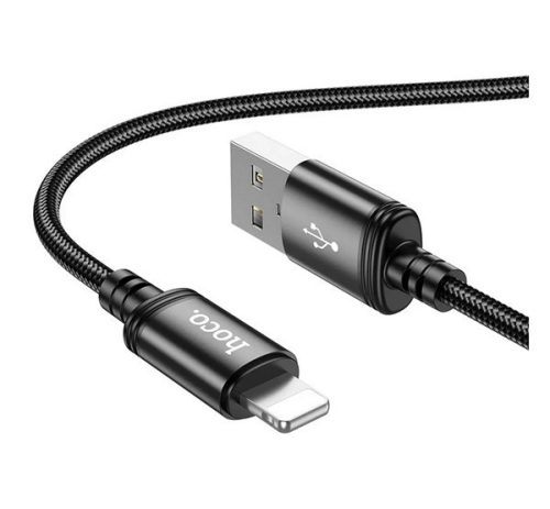 HOCO X89 adatkábel (USB - lightning, 2.4A, gyorstöltő, 100cm, cipőfűző) FEKETE