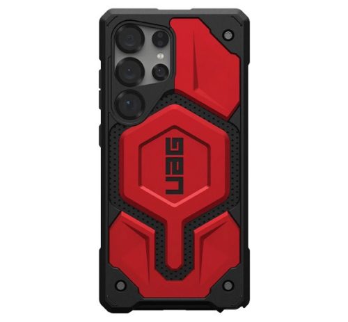 UAG MONARCH PRO szilikon telefonvédő (erős ütésállóság, bőr hatású hátlap, mágneses) PIROS