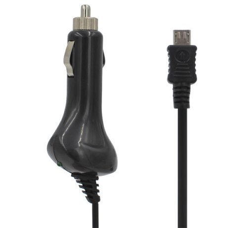 Autós töltő (10W + fix microUSB kábel) FEKETE