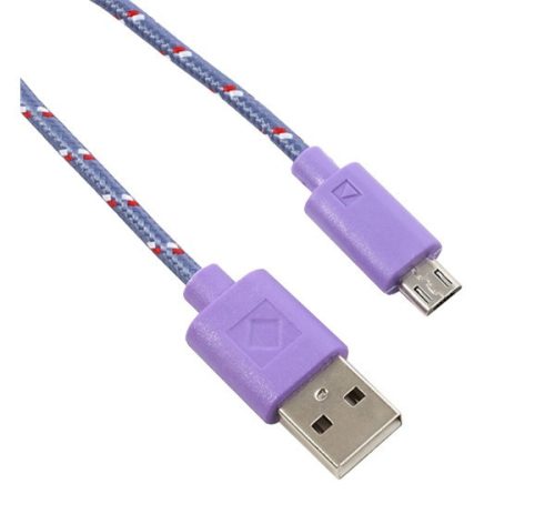 Adatkábel (USB - microUSB, 200cm, cipőfűző) LILA