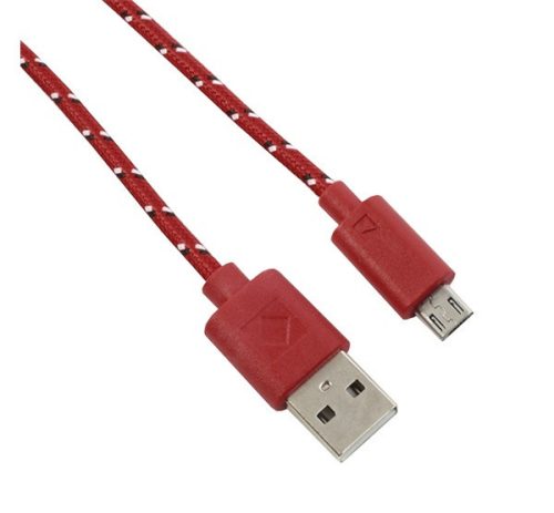 Adatkábel (USB - microUSB, 200cm, cipőfűző) PIROS