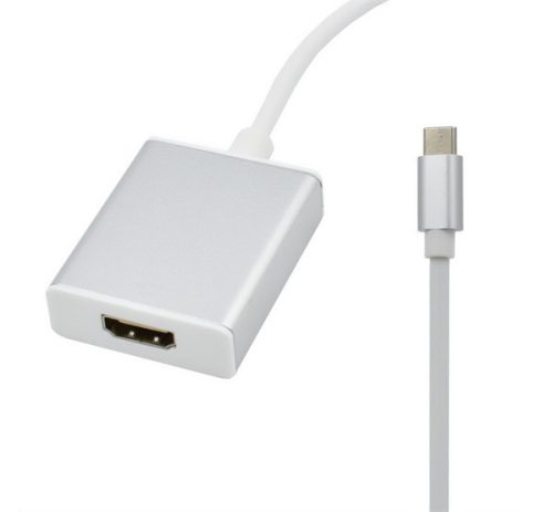 Adapter kábel (HDMI aljzat - Type-C, képátvitel, 10cm) EZÜST/FEHÉR