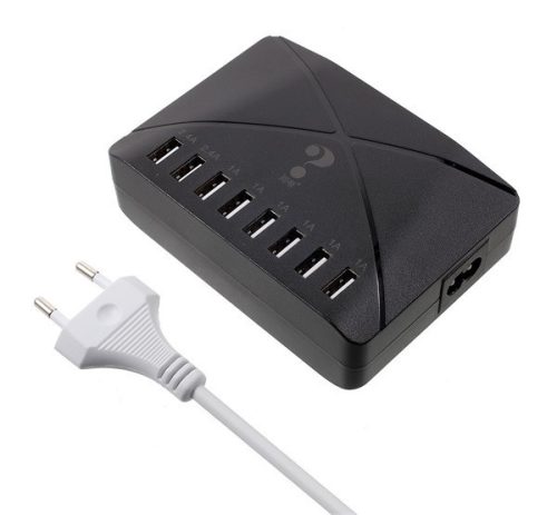 Asztali töltő állomás 8 USB aljzat (8 készülék egyidejű töltése, 40W) FEKETE