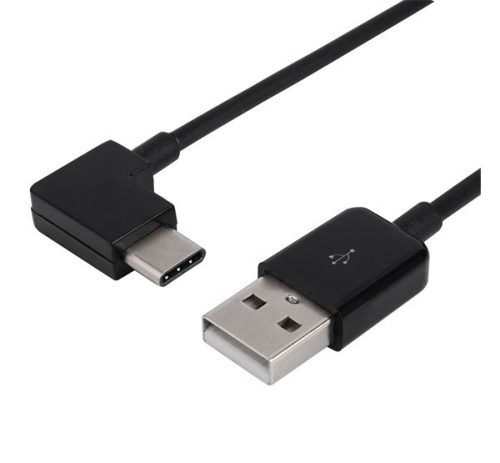 Adatkábel (USB - Type-C, 100cm, 90 fokos) FEKETE