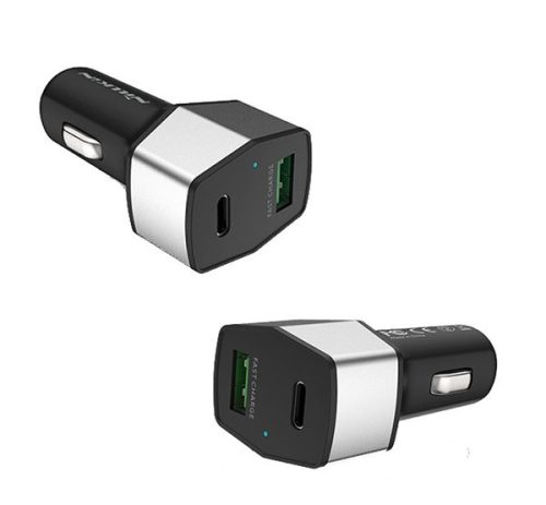 NILLKIN CELERITY autós töltő USB+Type-C aljzat (12W, PD gyorstöltő 3.0) EZÜST