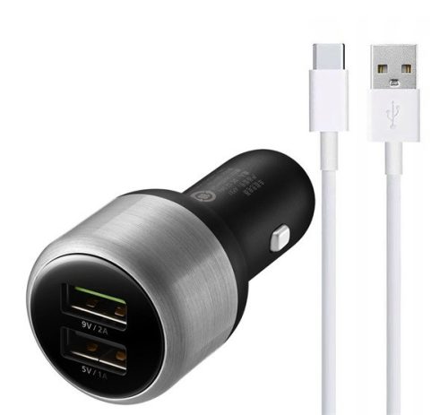 HUAWEI autós töltő 2 USB aljzat (10W, gyorstöltő + Type-C kábel) SZÜRKE