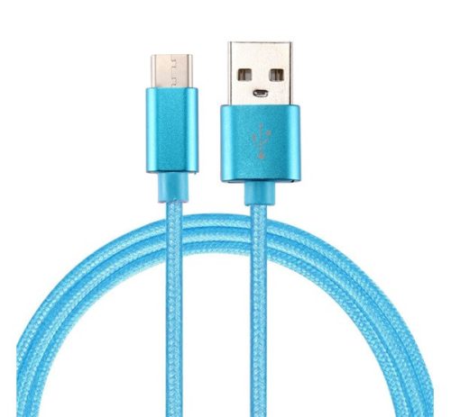 Adatkábel (USB - Type-C, 300cm, cipőfűző) VILÁGOSKÉK