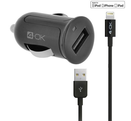 4-OK autós töltő USB aljzat (12W, IPCMB5 utód + lightning kábel) FEKETE