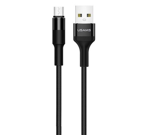 USAMS U5 adatkábel (USB - microUSB, 120cm, törésgátló, cipőfűző) FEKETE