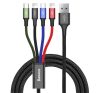 BASEUS töltőkábel 4in1 (USB - 2 lightning/microUSB/Type-C, gyorstöltő, 120cm) FEKETE