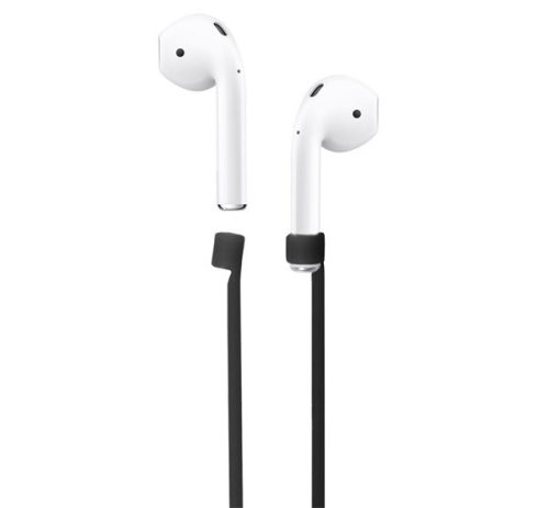 Szilikon tartó (nyakba akasztható, elvesztés gátló, Apple AirPods) FEKETE