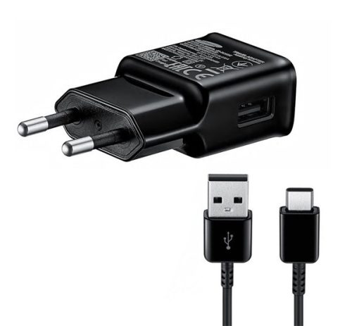 SAMSUNG hálózati töltő USB aljzat (15W, gyorstöltő + Type-C kábel) FEKETE