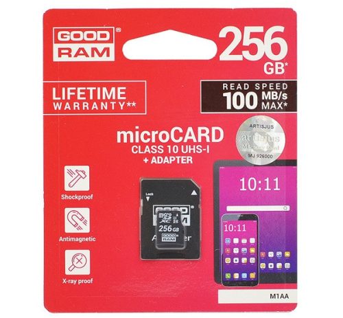 GOODRAM memóriakártya 256GB (microSDXC - Class 10, UHS-1) + SD adapter