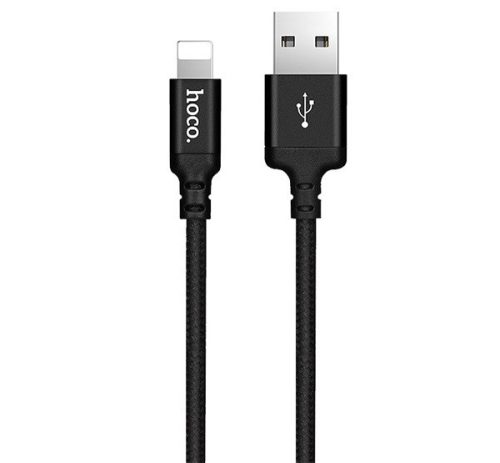 HOCO X14 adatkábel (USB - lightning, gyorstöltő, 200cm, cipőfűző) FEKETE