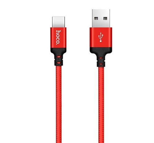 HOCO X14 adatkábel (USB - Type-C, gyorstöltő, 200cm, törésgátló, cipőfűző) PIROS