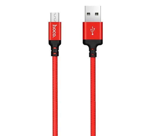 HOCO X14 adatkábel (USB - microUSB, gyorstöltő, 100cm, törésgátló, cipőfűző) PIROS