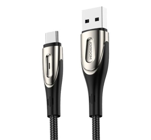 JOYROOM SHARP adatkábel (USB - Type-C, gyorstöltő, 120cm, nylon, törésgátló, cipőfűző, LED jelzés) FEKETE