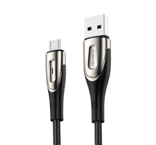 JOYROOM SHARP adatkábel (USB - microUSB, gyorstöltő, 120cm, nylon, törésgátló, cipőfűző) FEKETE