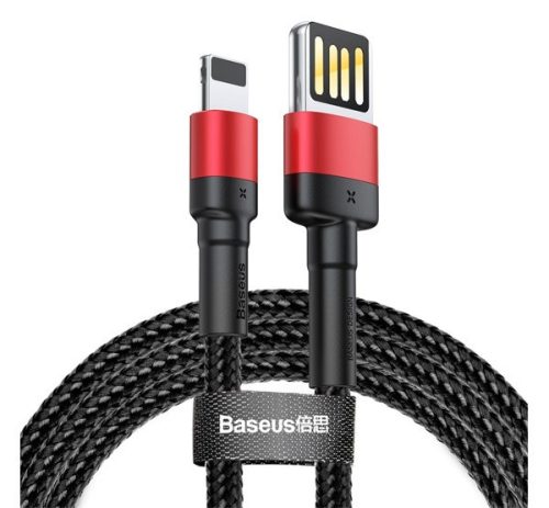 BASEUS CAFULE adatkábel (USB - lightning, 2.4A, 100cm, LED jelzés) PIROS/FEKETE