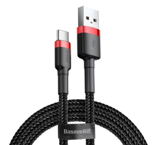 BASEUS CAFULE adatkábel (USB - Type-C, 2A, 20W, PD gyorstöltő 3.0, 200cm, cipőfűző) FEKETE