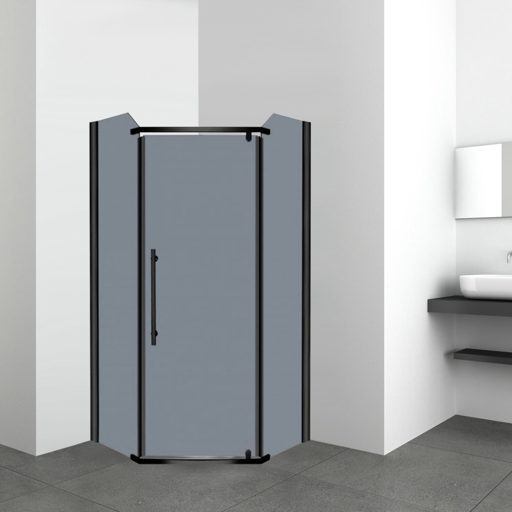 Prato szögletes zuhanykabin tálca nélkül 90x90x190cm - fekete profil, grafit üveg